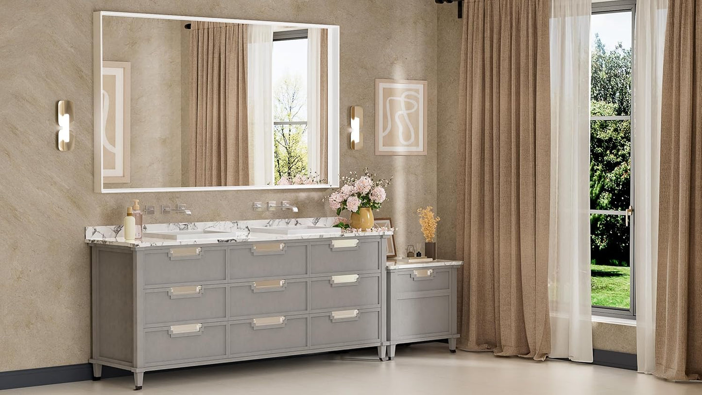 Keonjinn 60 x 36 Inch White Bathroom Mirrors Metal Framed Large Bathroom Mirror for Over Sink Metal Framed Rectangle Wall Mirror Modern Square Corner Matte White Rectangle Mirror(Horizontal/Vertical)