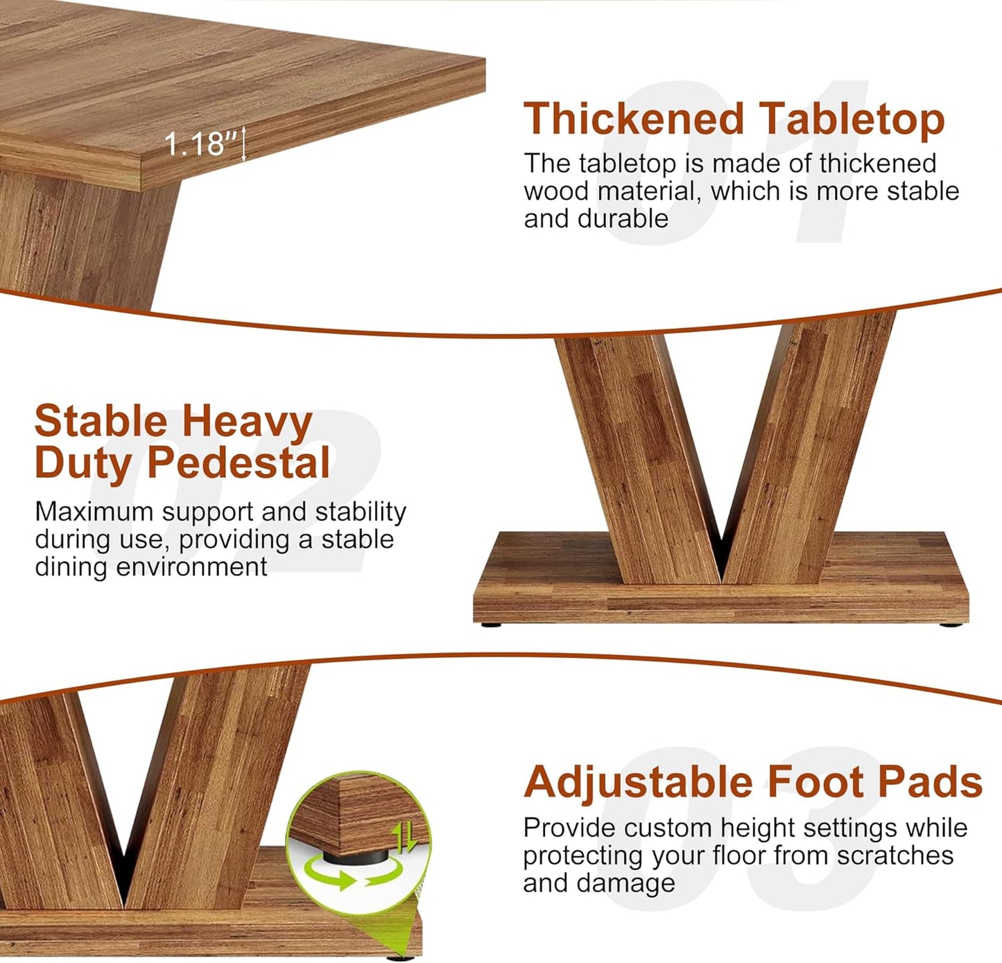 47 Inch Dining Table for 4, Farmhouse Dinner Table Wooden Kitchen Tables with Heavy Duty Pedestal for Dining Room, Kitchen, Living Room, Walnut Brown