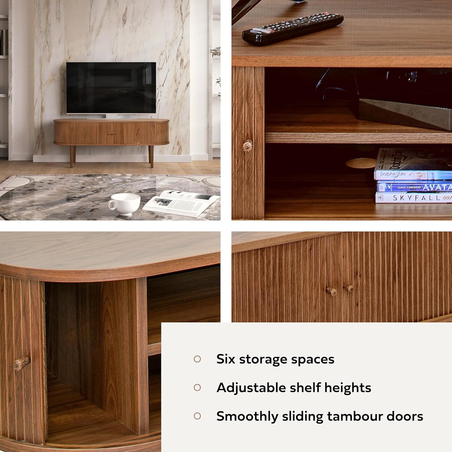 WERMO 55'' TV Stand with Storage and Shelves for 32-60 inch TV. Wood Entertainment Center with Doors for Living Room and Bedroom, Mid Century Modern Console Table, Television Stand (Walnut)