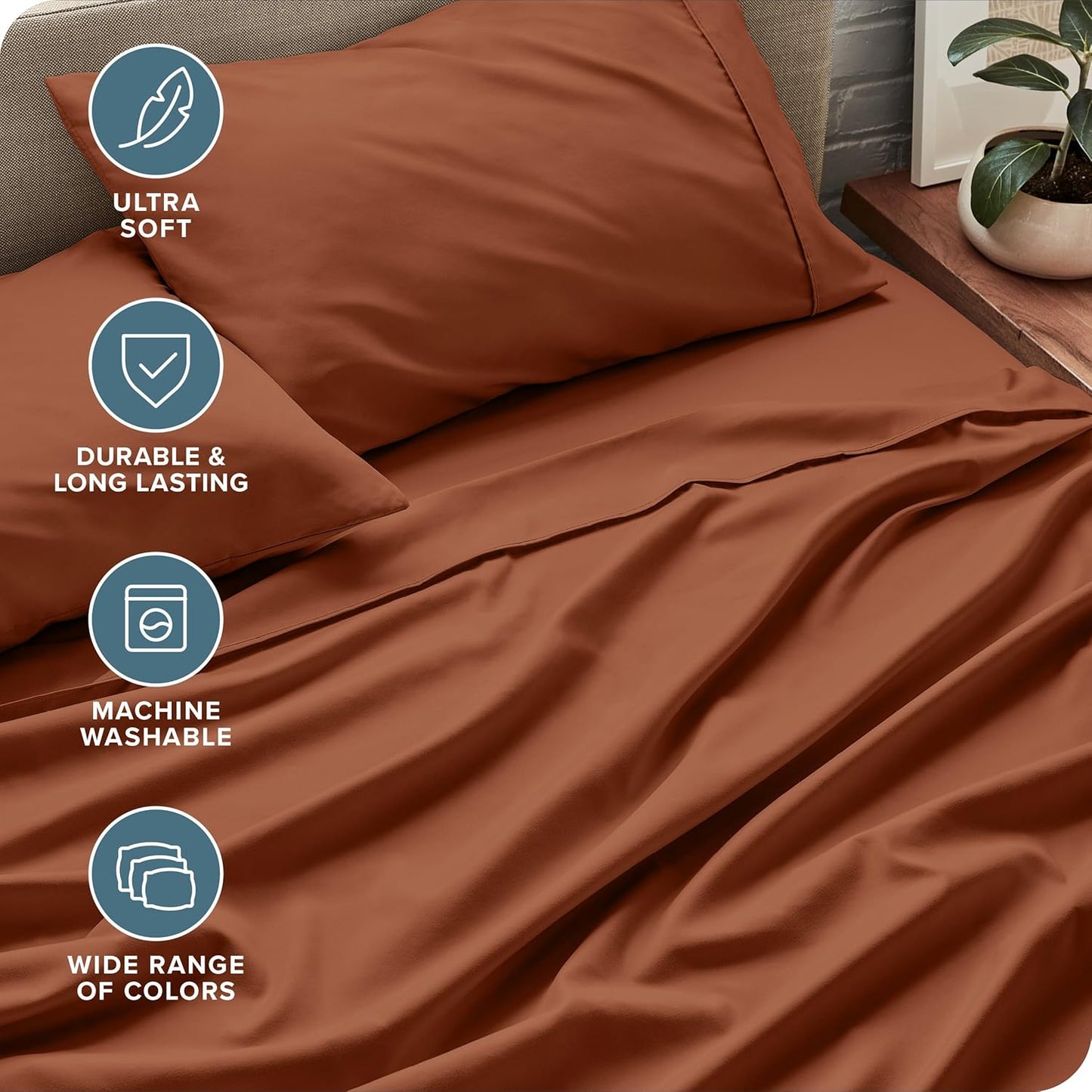 Bare Home Queen Sheet Set - Luxury 1800 Ultra-Soft Microfiber Bed Sheets - Double Brushed - Deep Pockets - Easy Fit - 4 Piece Set - Bedding Sheets & Pillowcases (Queen, Terracotta)