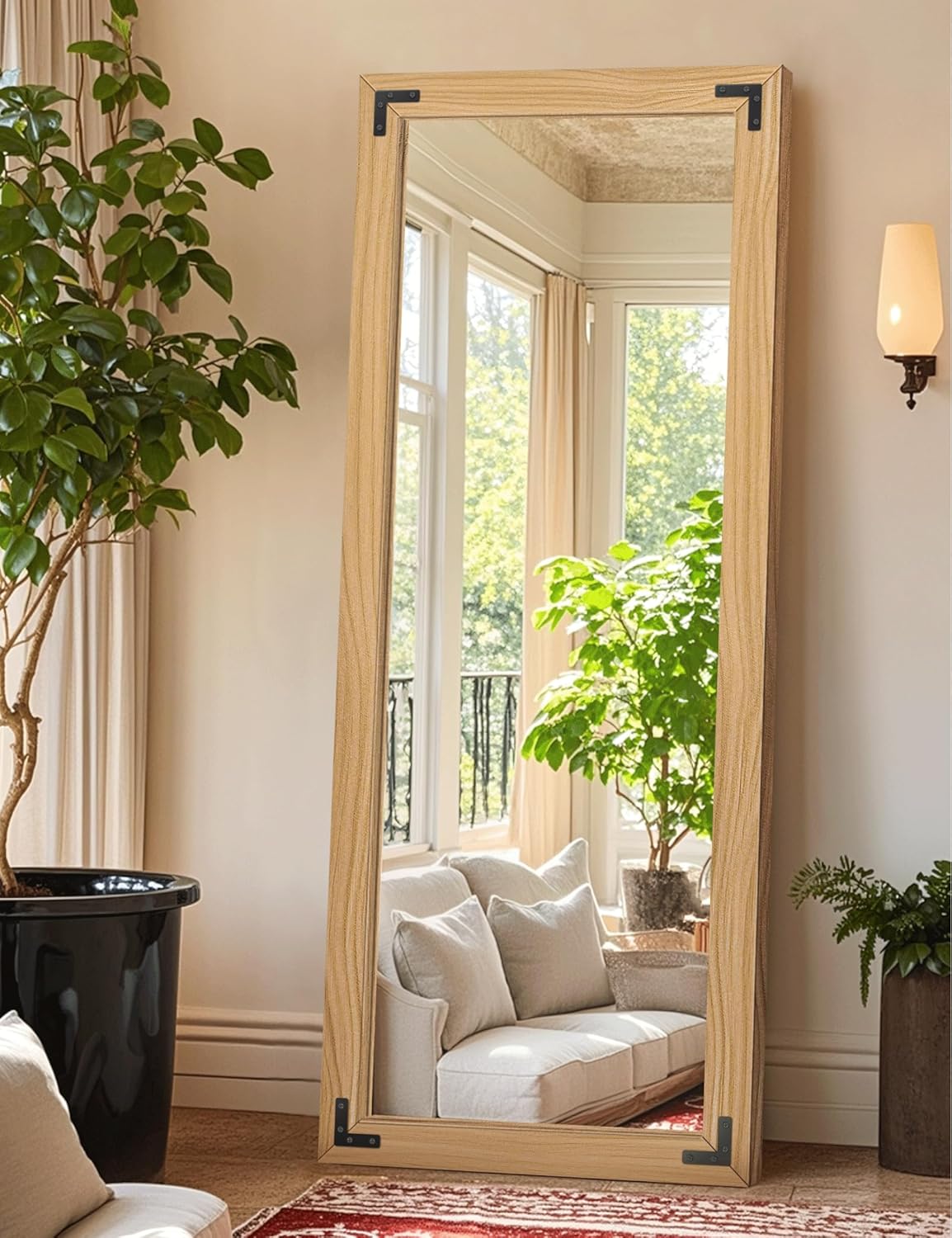 Full Length Mirror with Wooden Frame, 56"X22" Solid Wood Standing Floor Mirror for Farmhouse, Bathroom, Bedroom Decor, Hanging or Leaning Wall-Mounted(Natural)