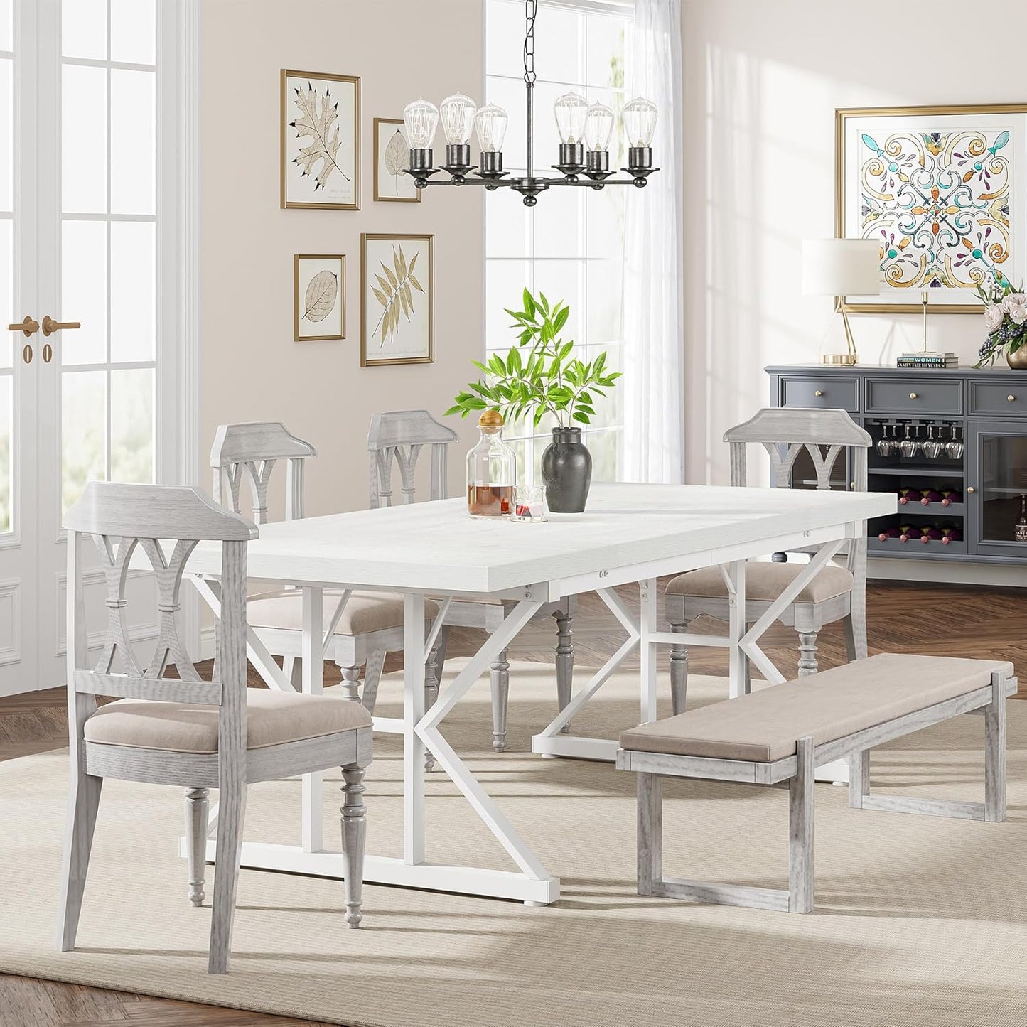 Tribesigns Farmhouse Dining Table for 6 People, 70.8-Inch Rectangular Wood Dining Table, Rustic Kitchen Table with Heavy Duty Metal Legs for Dining Room