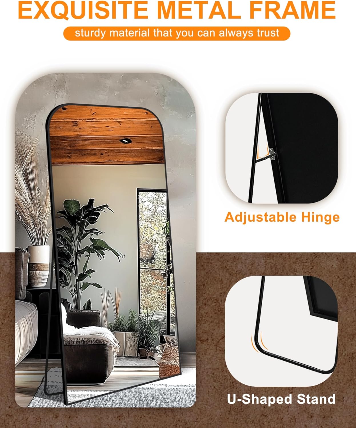 Delma Full Length Mirror, 56" x 25" Standing Large Floor Mirror with Aluminum Frame for Bedroom, Living Room,Bathroom