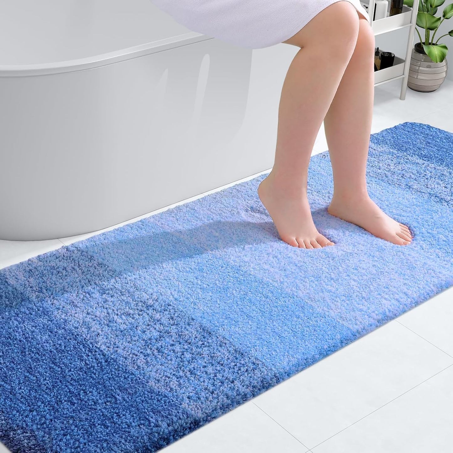 OLANLY Bathroom Runner Rugs 70x24, Extra Soft Absorbent Microfiber Bath Rugs, Rubber Backing, Quick Dry, Washable Bath Mats for Bathroom Floor, Tub and Shower, Home Decor Accessories, Light Royal Blue
