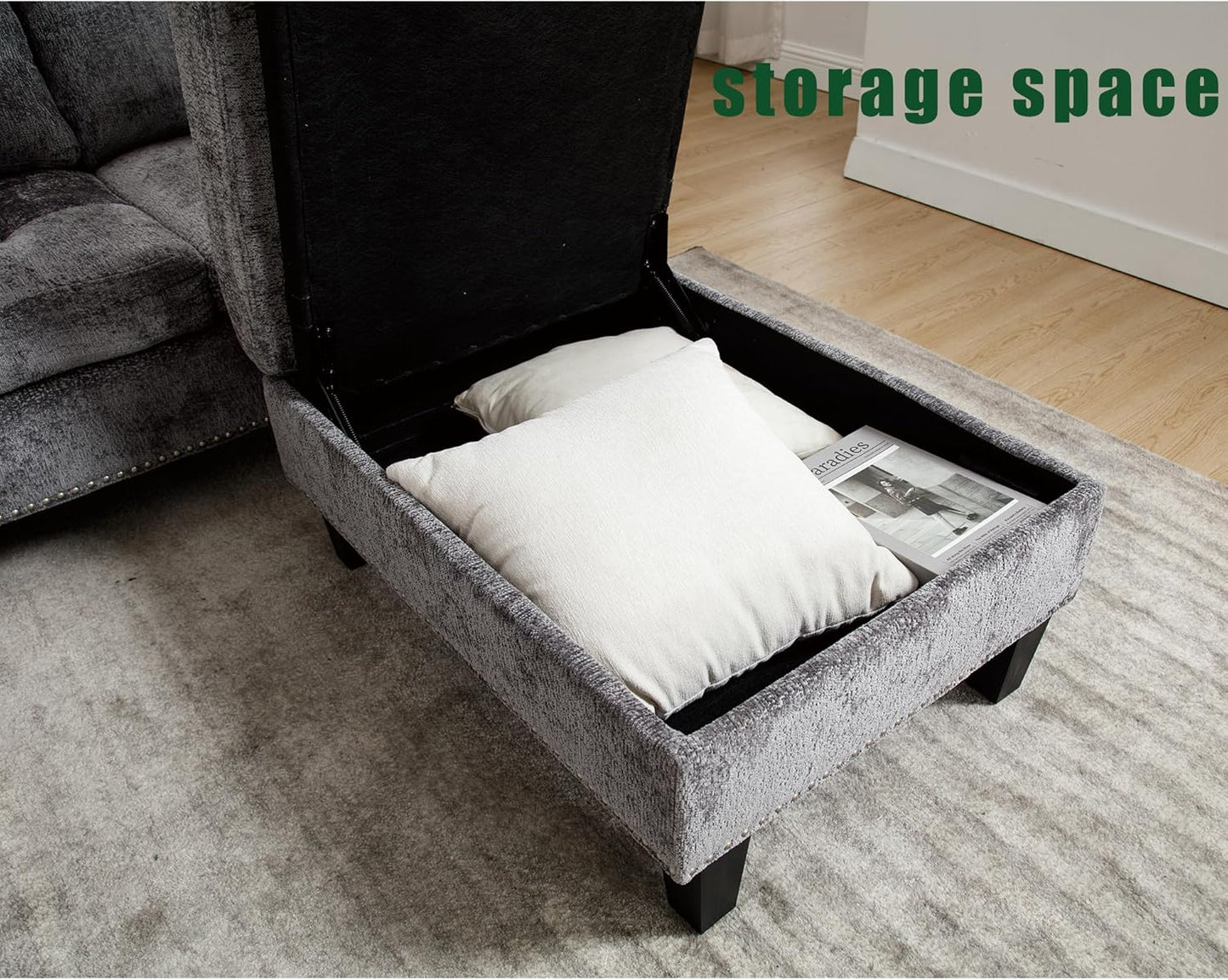 Ball & Cast 104.5" L Shaped Sectional Couch with Storage Ottoman, Chenille Upholstered 5 Seat Modular Sofa with Reversible Chaise for Living Room, Easy Assembly, Gray