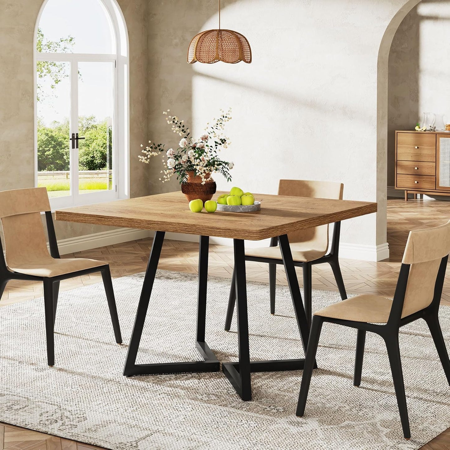 Tribesigns Square Dining Table for 2, 31.5" Modern Dinner Table with Metal Base, Kitchen Table for Dining Room, Small Space, Apartment,Natural & Black