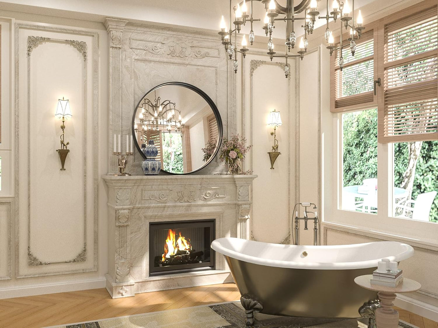 Keonjinn Black Round Mirror 24 Inch, Brushed Black Framed Circle Mirror for Bathroom, Aluminum Alloy Metal Frame, Modern Farmhouse Decorative Wall Mirror for Entryway, Living Room