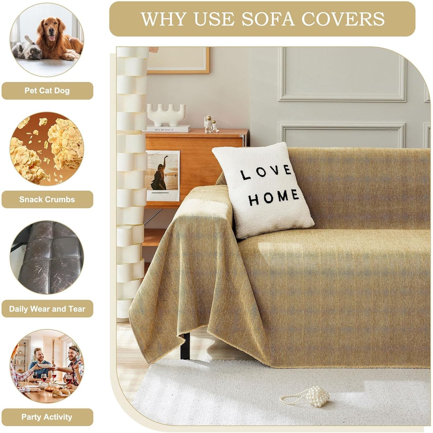 STACYPIK Yellow Sofa Cover for Dogs, Chenille Non-Slip Couch Cover for Pets, Washable Loveseat Cover for Sectional, Soft Jacquard Furniture Protector for 3 Cushion Couch, Couch Throw Blanket-91X150IN