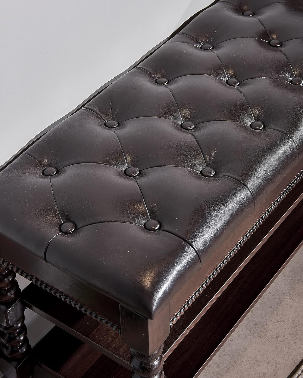 Shoe Storage Bench, Entryway Shoe Rack with Leather Seat 2-Tier Lift-top Organizer Wooden Bench for Foyer Bedroom Living Room Accent Furniture (39.4'')