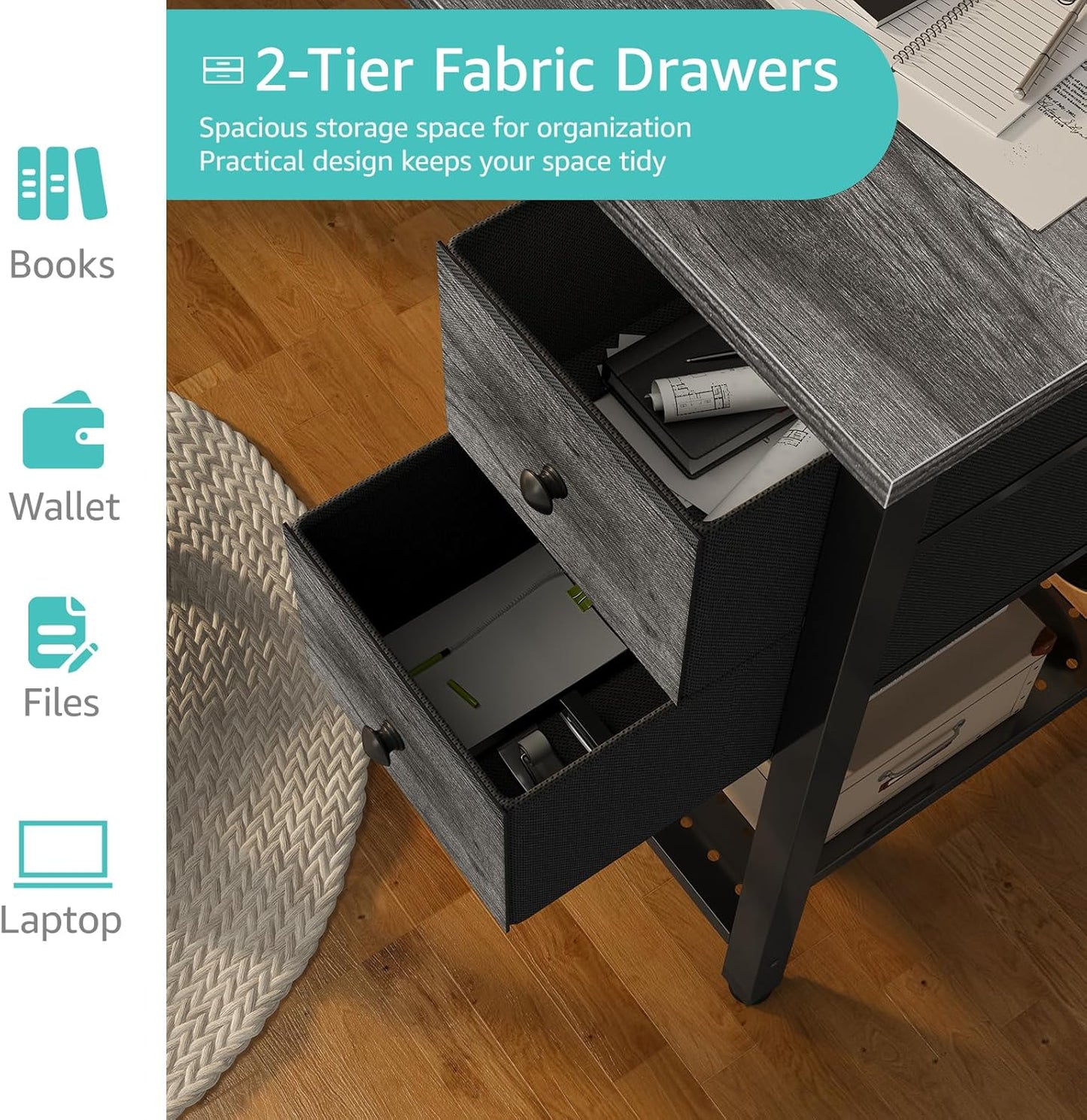 Lufeiya Computer Desk with Fabric Drawers, 40 Inch Gaming Desk for Small Space Home Office, Modern Simple Study Writing Table PC Desks for Bedroom, Gray