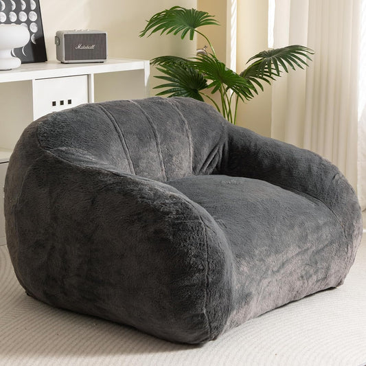 HIGOGOGO Giant Bean Bag Chair for Adults, Big Comfy Sofa Chair for Bedroom Living Room, Bean Bag Lazy Chair for Adults with Armrests for Gaming, Reading, Fur Dark Grey