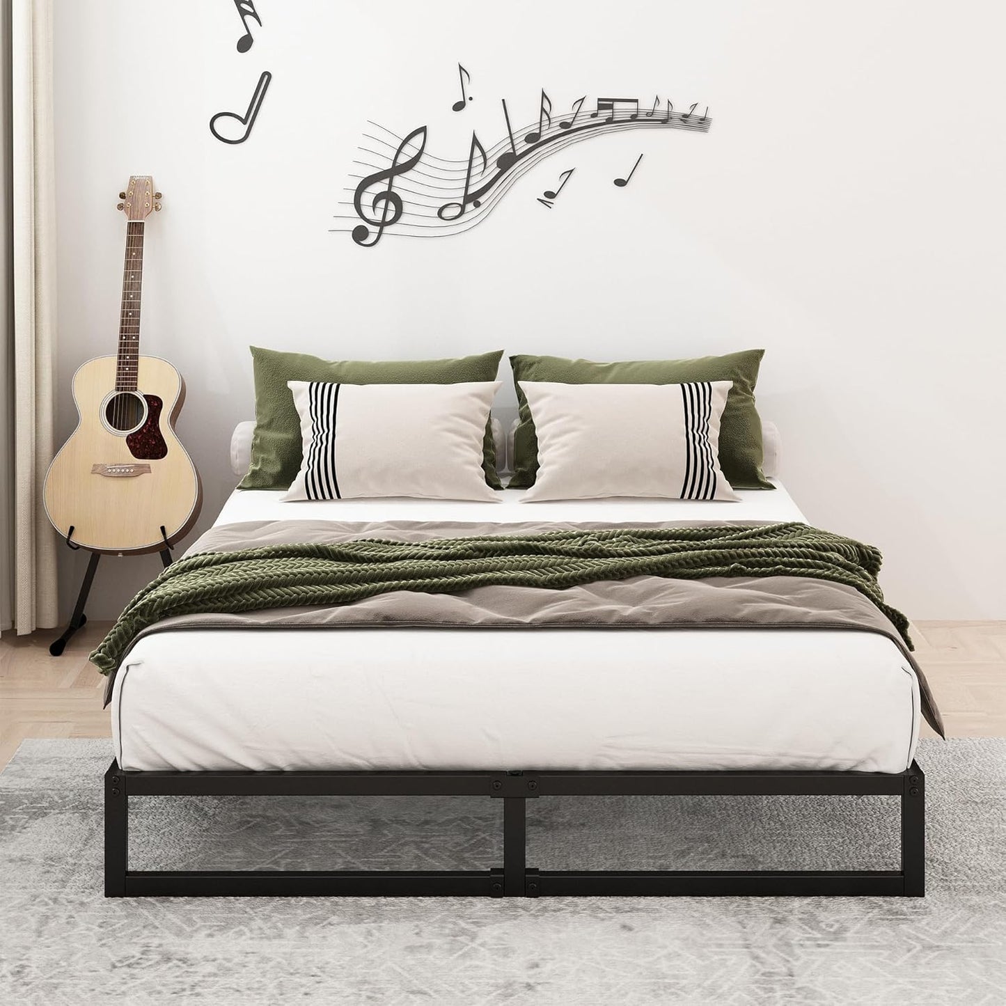 9 Inch Full Bed Frame No Box Spring Needed, Heavy Duty Metal Platform Beds with Sturdy Steal Slats for Mattress Foundation, Easy Assembly, Noise Free, Black