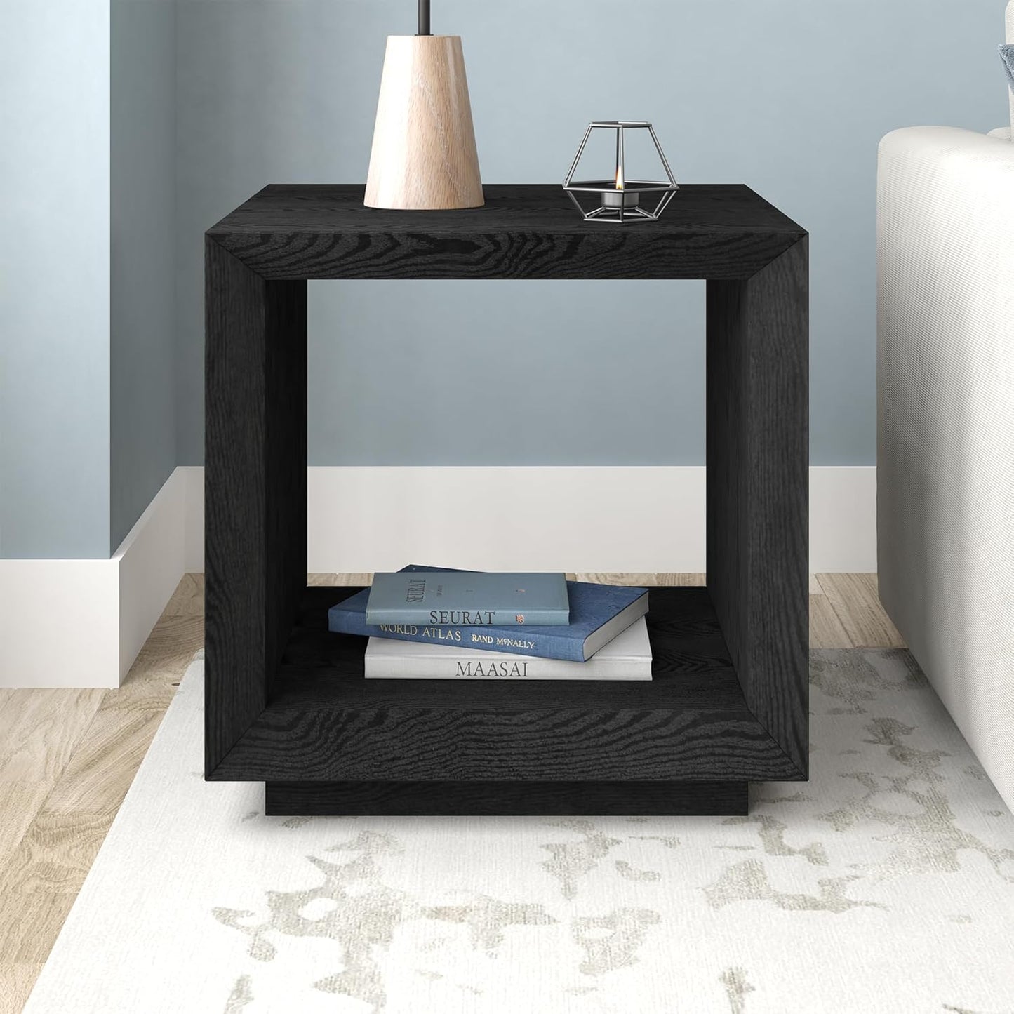 Henn&Hart 22" Wide Rectangular Side Table in Natural Black, for Home, Living Room, Bedroom, Entertainment Room, Office