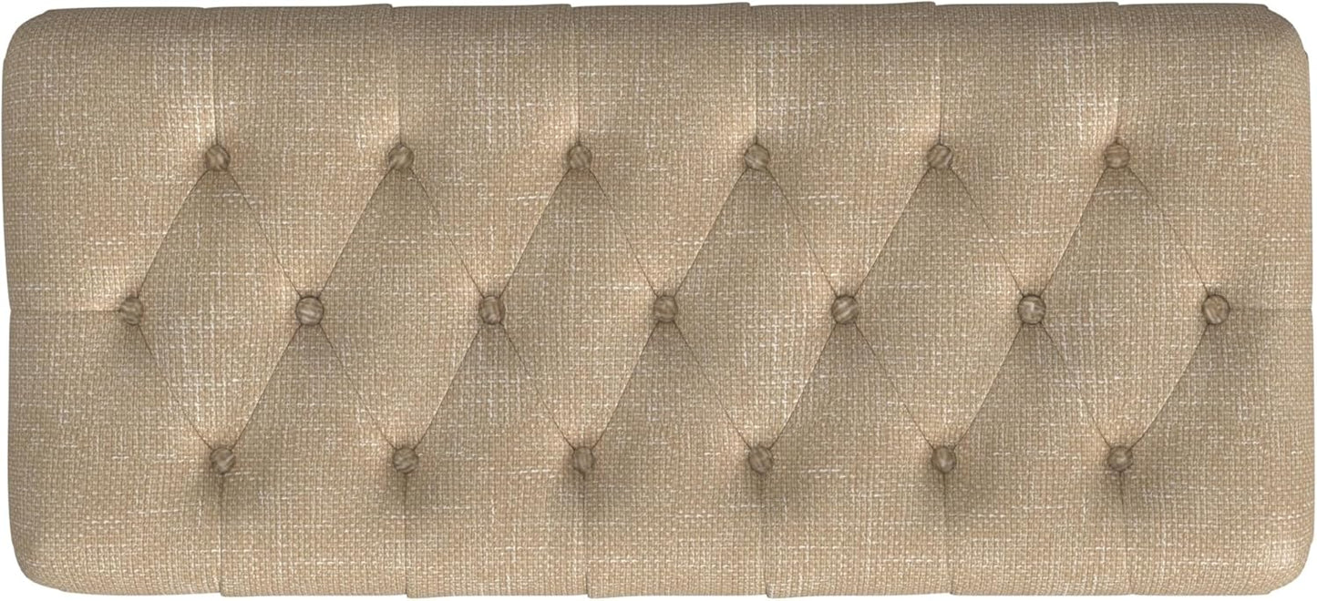 HomePop Home Decor | Tufted Ainsley Button Storage Ottoman Bench with Hinged Lid | Ottoman Bench with Storage for Living Room & Bedroom, Light Tan Textured Solid