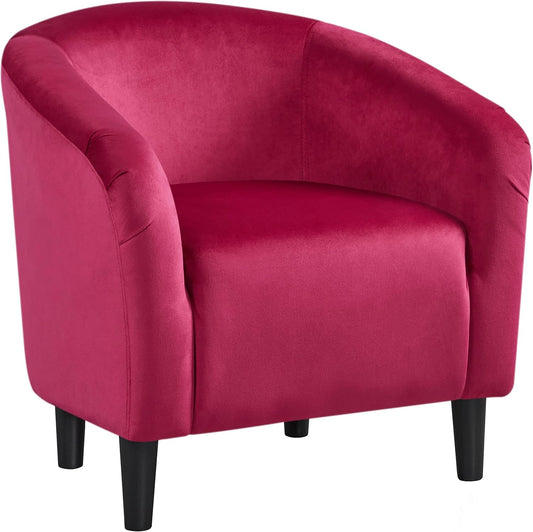 Yaheetech Club Chair, Velvet Accent Chair Upholstered Barrel Chair Sitting Chair with Armrest and Low Back for Living Room Bedroom, Rose Red