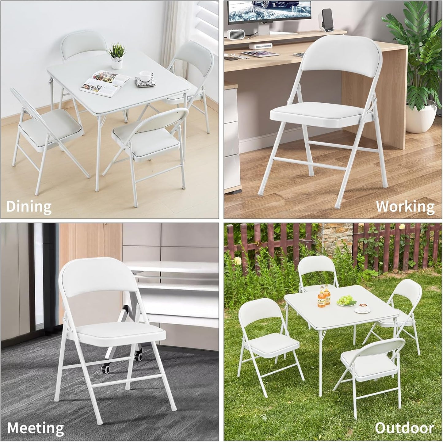 KAIHAOWIN 2-Pack Folding Chair Vinyl Padded and Metal Frame Heavy Duty Foldable Chair with Backrest & Padded Seats for Meetings Office Wedding Events-White