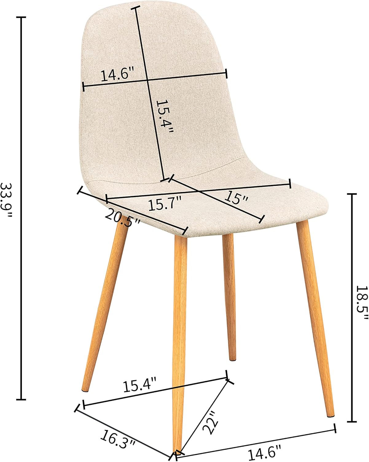 FurnitureR Dining Chairs Set of 4, Upholstered Fabric Armless Dining Room Seating, Side Chair Mid-Back with Metal Legs for Kitchen Living Room Bedroom, Light Beige