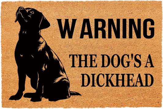 Funny Coir Doormat Warning Dog The Dog's A Dickhead Front Door Mat Entryway Outdoor Mat with Heavy Duty Front Porch Decor Welcome Mats House Warming Gift Coir Doormat Entry Brown Mat 23.7 x 15.7 inch