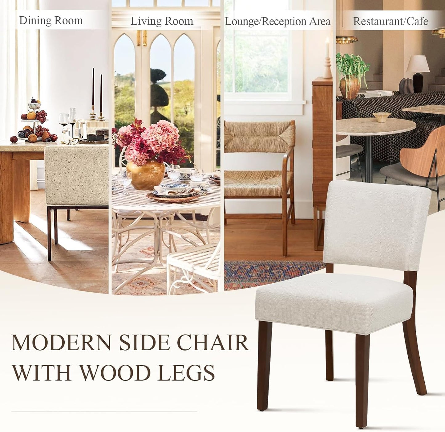 COLAMY Upholstered Dining Chairs Set of 6, Modern Kitchen Chairs with Back, Farmhouse Fabric Side Dining Room Chairs with Wood Legs for Dining Room Kitchen Restaurant, Beige