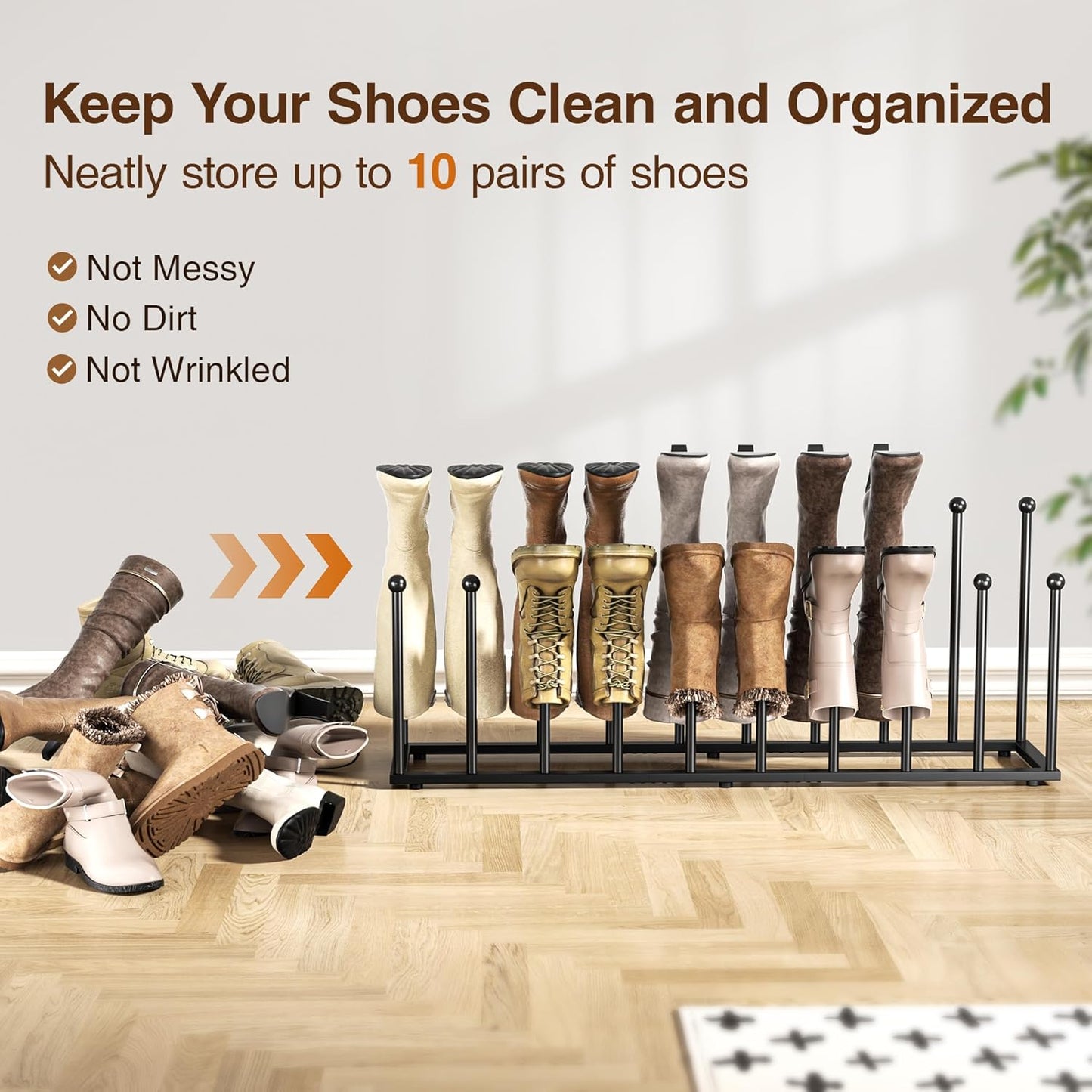 pickpiff Free Standing Shoe Racks - Black Metal Boot Rack Organizer Tall Boots for Dorm Room, Closet, Entryway, Bedroom, Patio Outdoor, Hallway, Black, Shoe Storage Fit for 10 Pairs