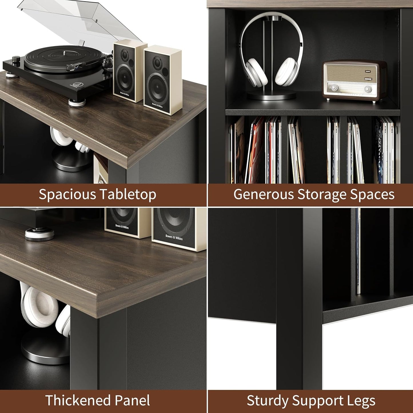 LIDYUK Record Player Stand, Vinyl Record Storage Table End Table with Display Shelf Holds up to 130 Albums, Large Nightstand Wood Turntable Stand Cabinet Side Table for Living Room, Bedroom, Black