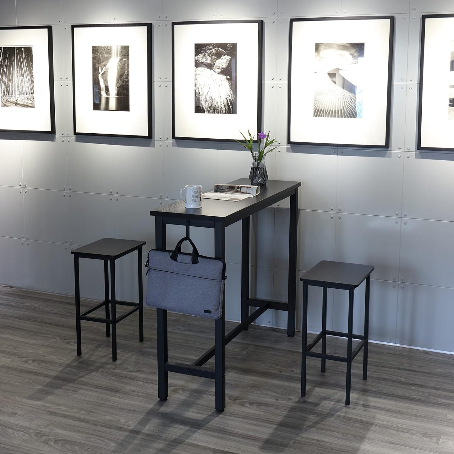 Finnhomy 47" Bar Set - Pub High Top Table With Stools, Rectangular Bar Height Kitchen Set for 2, Industrial Breakfast for Kitchen, Living Room, Rustic Black