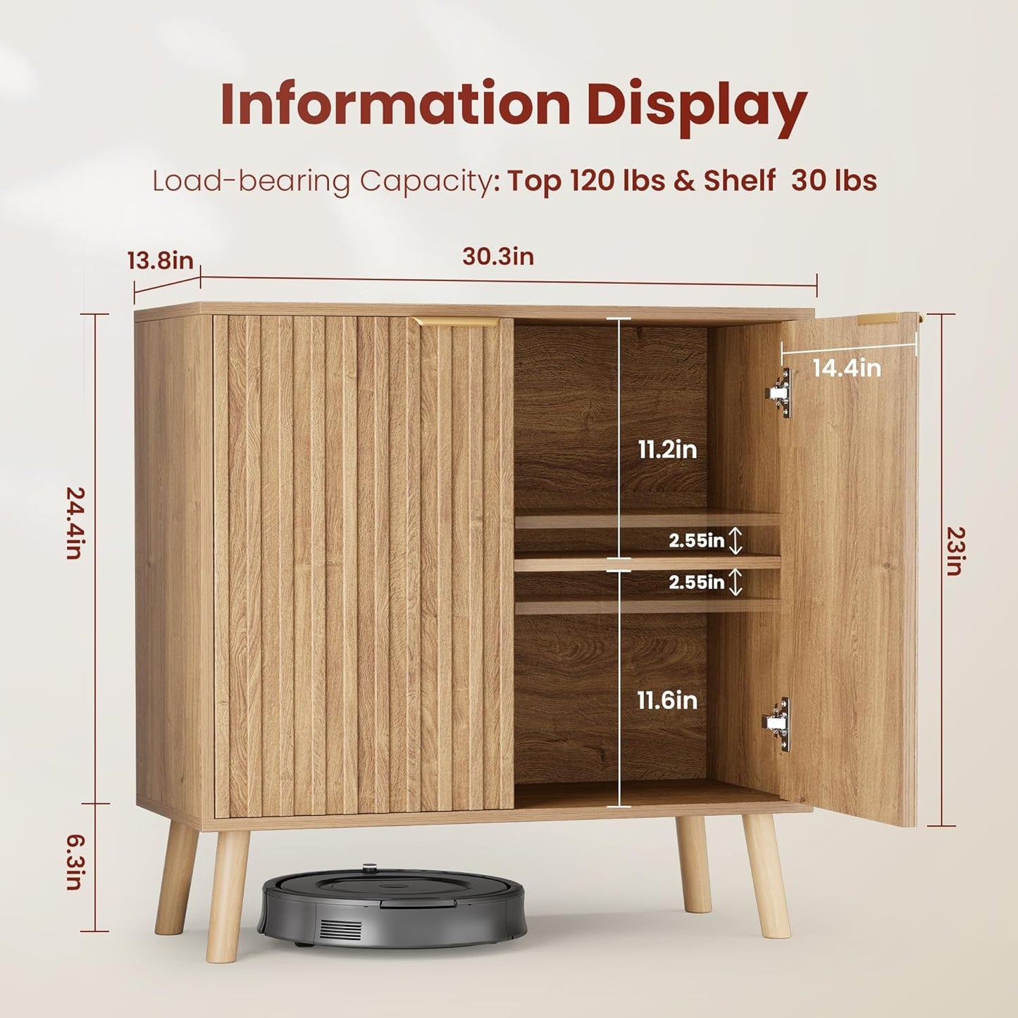 Pamapic Fluted Storage Cabinet, Sideboard Buffet Cabinet with Storage, Buffet Sideboard, Console Table, Credenza, Wood Modular Organizer with Doors & Shelf（Oak）