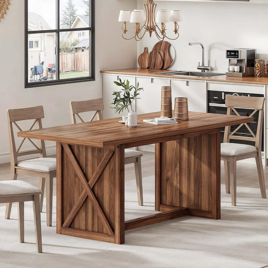 DWVO 70.8" Large Dining Table for 6 to 8 People Farmhouse Rustic Wood Dinner Table Rectangular Long Kitchen Dining Table for Dining Room Kitchen Living Room Office, Walnut