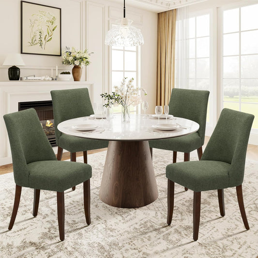 COLAMY Upholstered Dining Chairs Set of 4, Mid Century Modern Kitchen Chairs with Back, Farmhouse Fabric Side Dining Room Chairs with Wood Legs for Dining Room Restaurant, Green