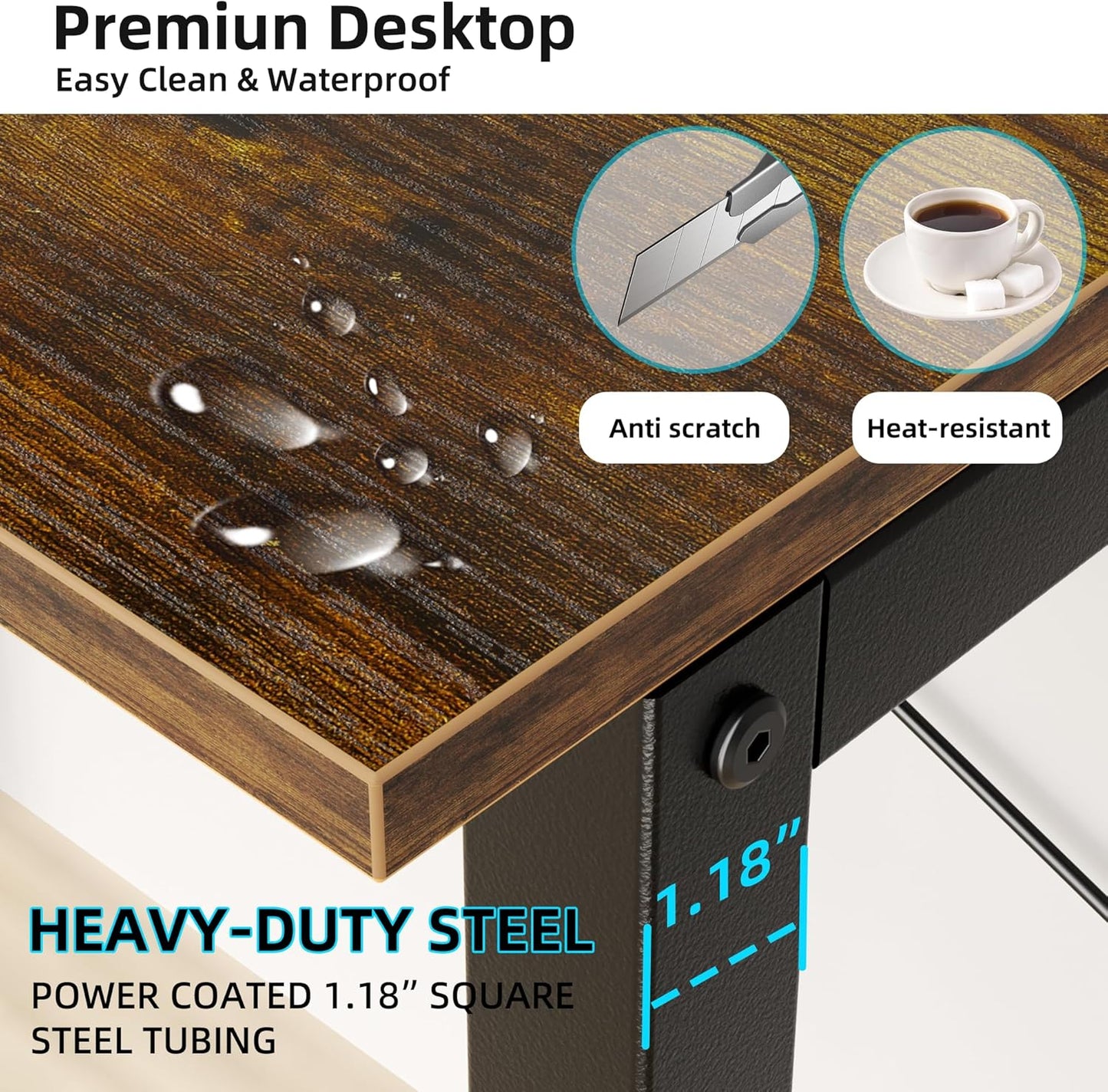 Aquzee 31 Inch Desk Hutch, Teen Desk with Shelves, Study Desks with Storage, Computer Desks for Small Spaces, Kids, Student, Space Saving, Easy Assemble, Rustic Brown