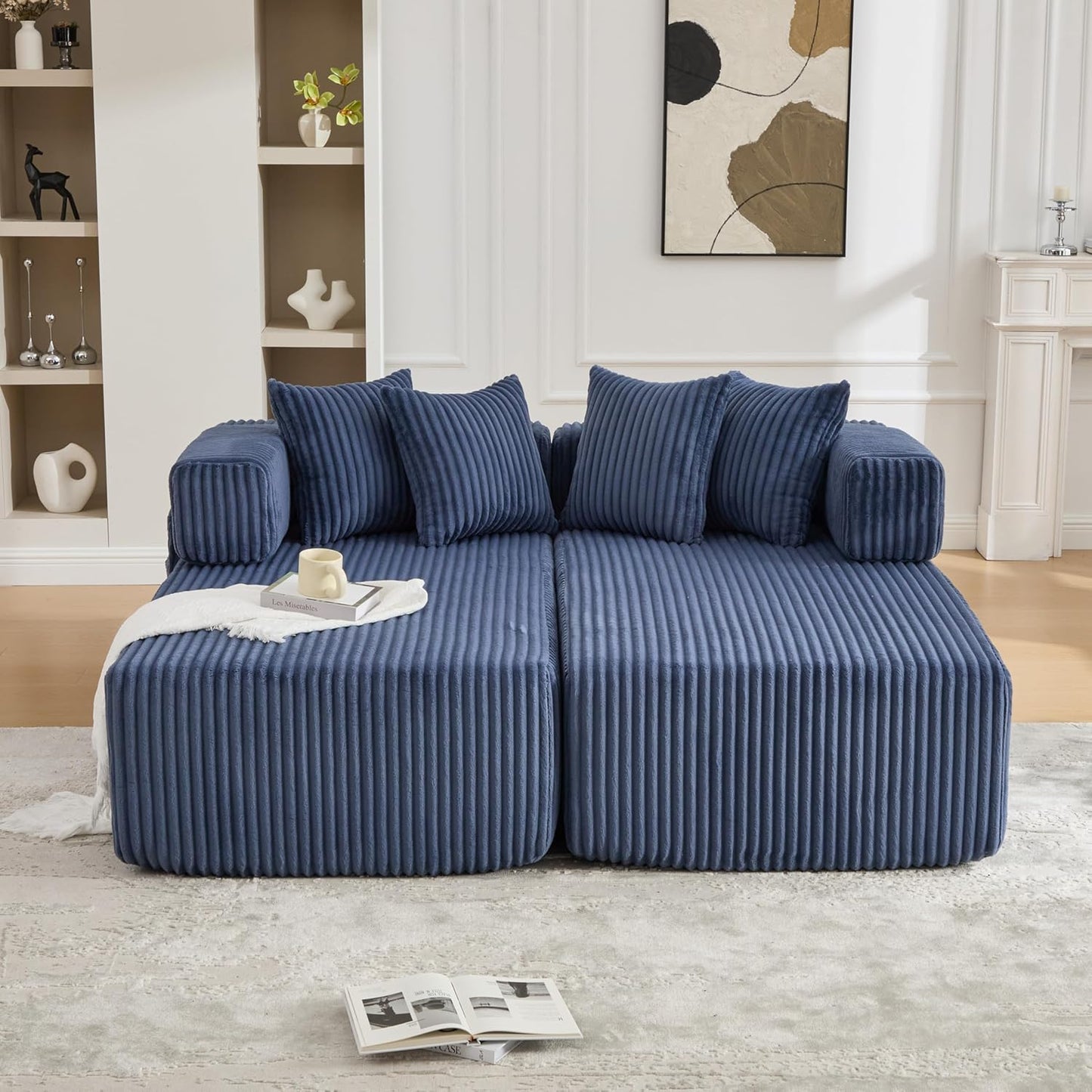 Eafurn DIY Combination Compression Modular Sectional Sofa with Double Chaise Lounge, 146" Oversized U Shaped Boneless Couch with Deep Seat Convertible Sleeper Sofabed w/Throw Pillows