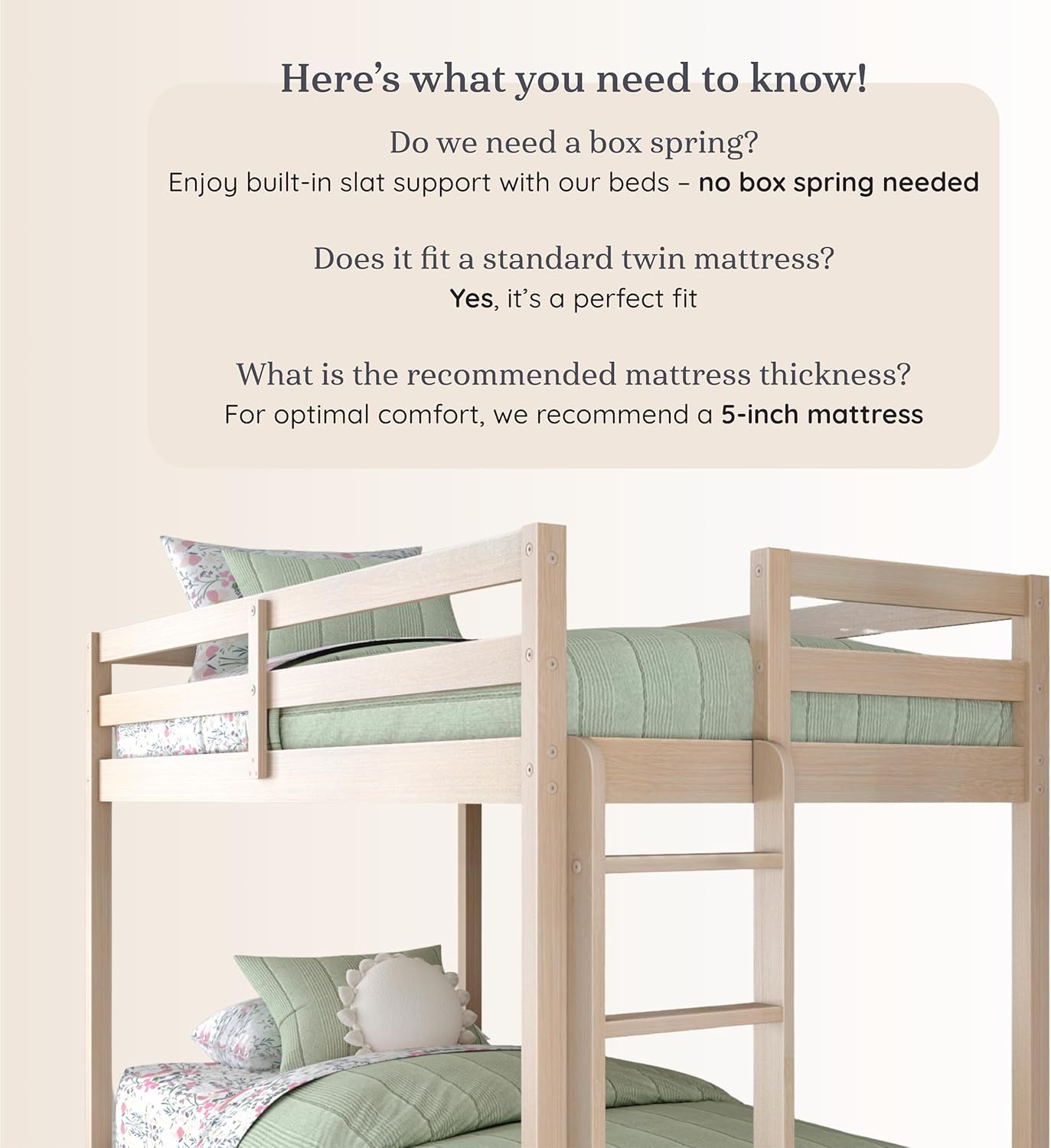 Grain & Grove Bear Twin Over Twin Bunk Bed, Sturdy Bunk Bed Frame for Kids, Plywood Bunk with Ladder, Guardrail, and Slats, No Box Spring Required, Oak Embossed Natural