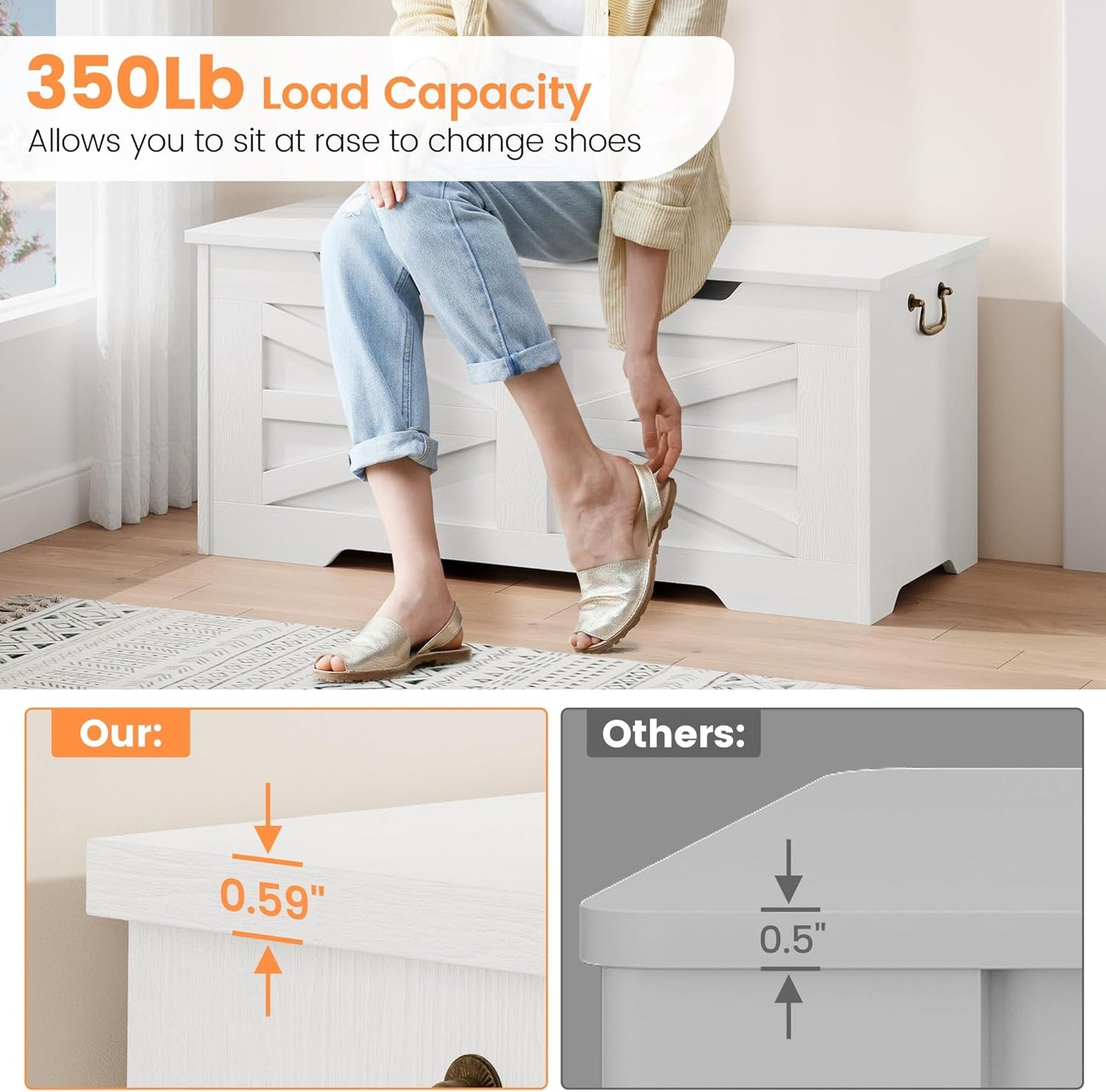 GarveeHome 39.4" Storage Chest, Toy Chest With Lids, Entryway Storage Bench with Safety Hinge, Wooden Storage Trunk, Supports 350 Lb, for Living Room, Bedroom,White