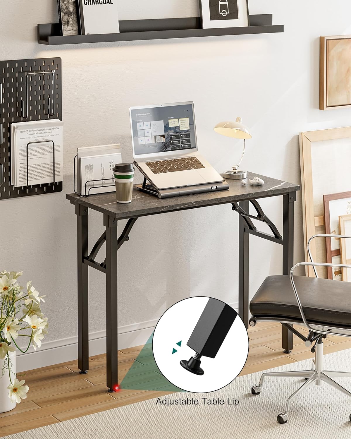 Frylr Small Folding Computer Desk – Portable 35.8 Inch Foldable Laptop Table, Collapsible and Compact for Easy Storage and Fast Setup, Lightweight for Small Spaces, Craft and Study Use, Marble Greige