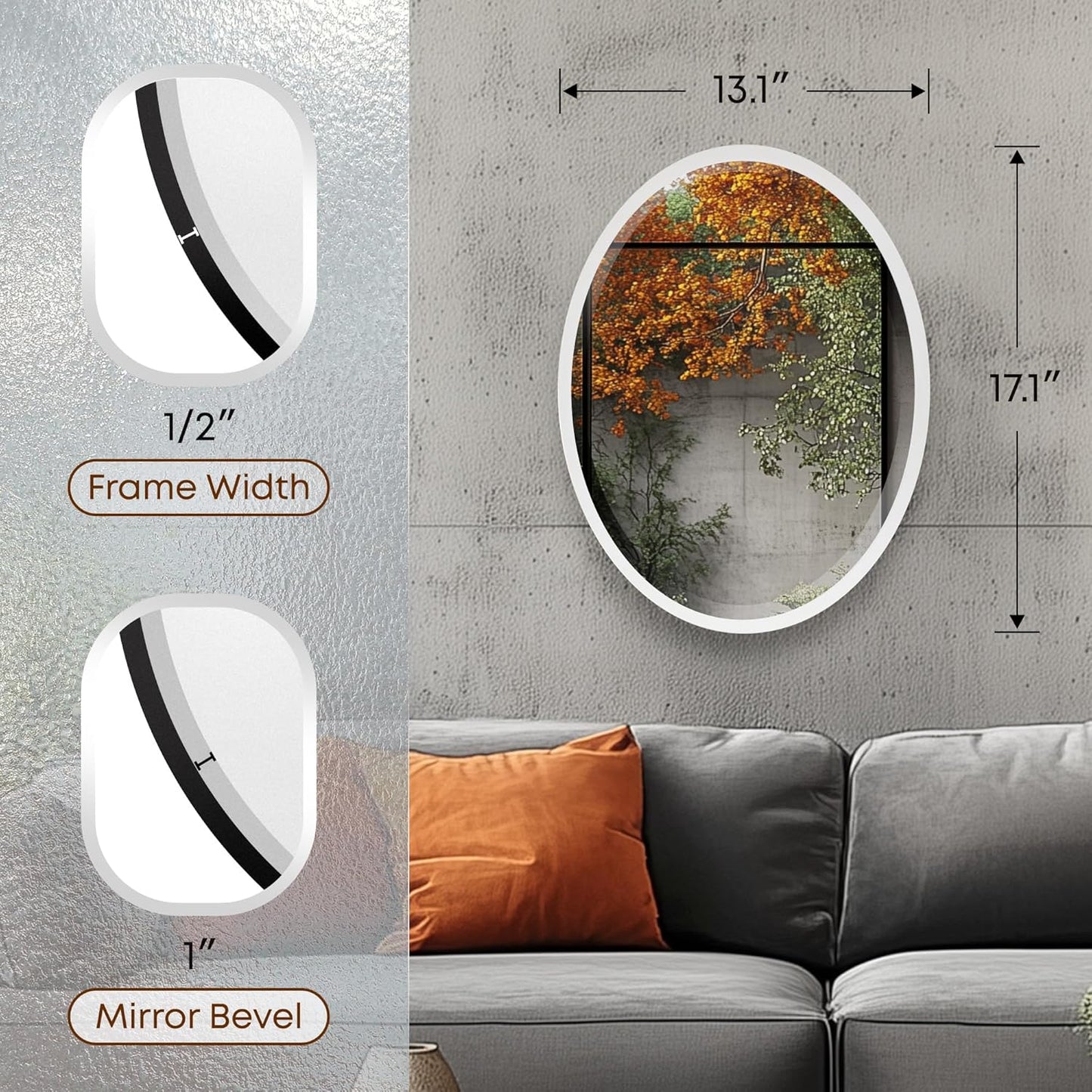 OVALCREST - Oval Wooden Beveled Wall Mirror for Home Decor, Bathroom, Vanity, Bedroom, Living Room, Hallway - London Style (Linen White) 13.1 x 17.1