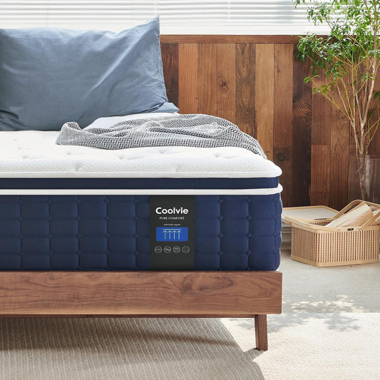 Coolvie California King Mattress 12 Inch, Medium Feel Cal King Mattress in a Box, Hybrid Individual Pocket Springs with Memory Foam, Cooler Sleep with Pressure Relief and Support