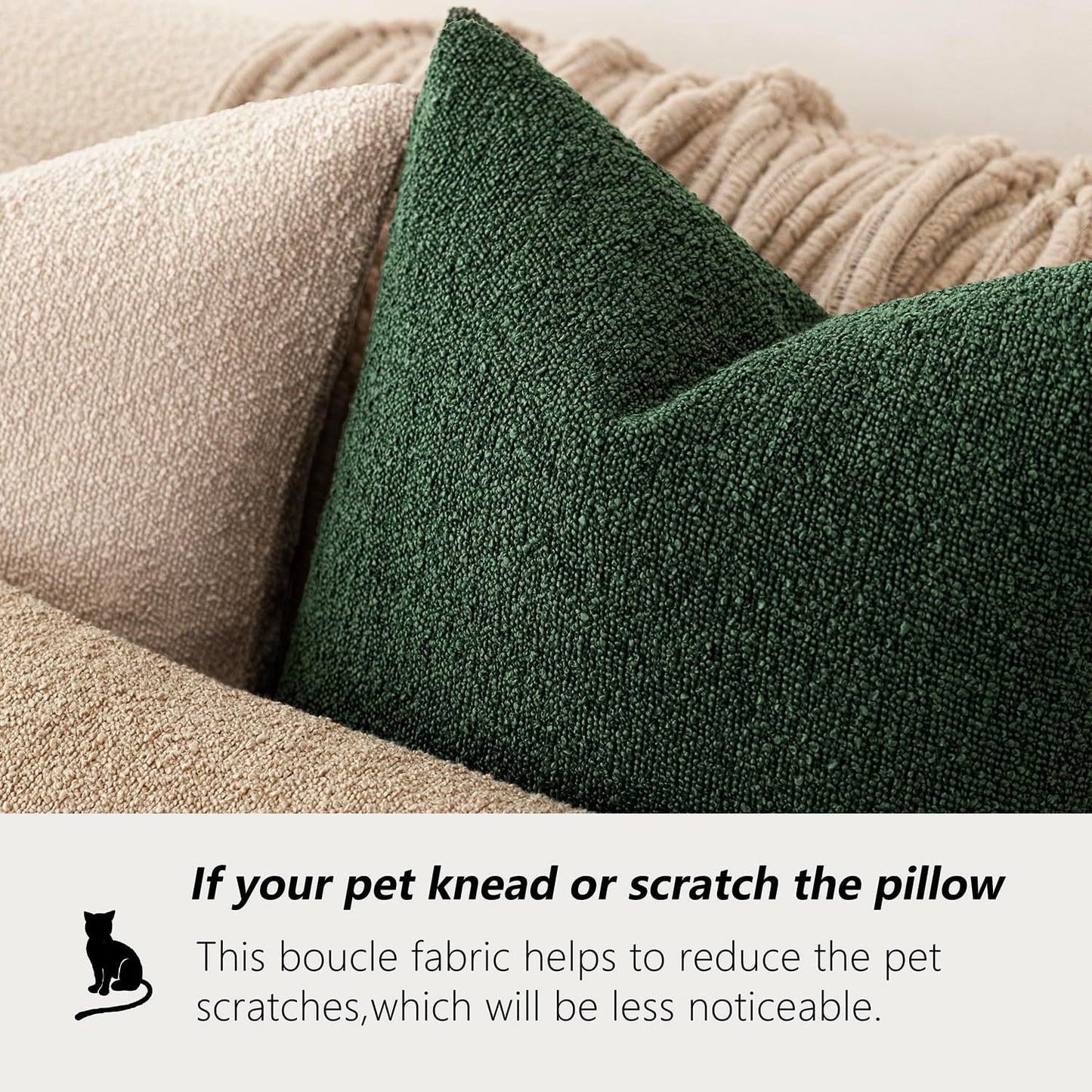 Foindtower Pack of 2, Decorative Textured Boucle Throw Pillow Covers Neutral Accent Solid Pillow Cases Soft Couch Cushion Case for Chair Sofa Bedroom Living Room Home Decor 22x22 Inch Pine Green