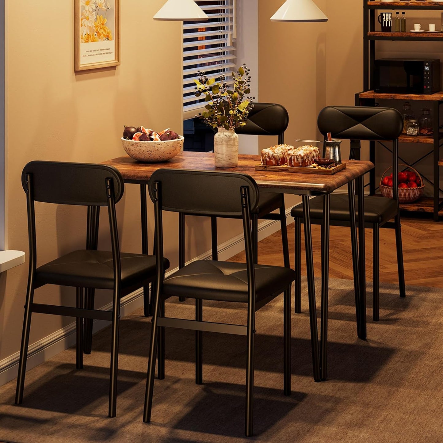 GarveeHome Dining Table Set for 4, Kitchen Table with Upholstered Chairs for Kitchen Room and Small Spaces (Vintage, Table with 4 Chairs)