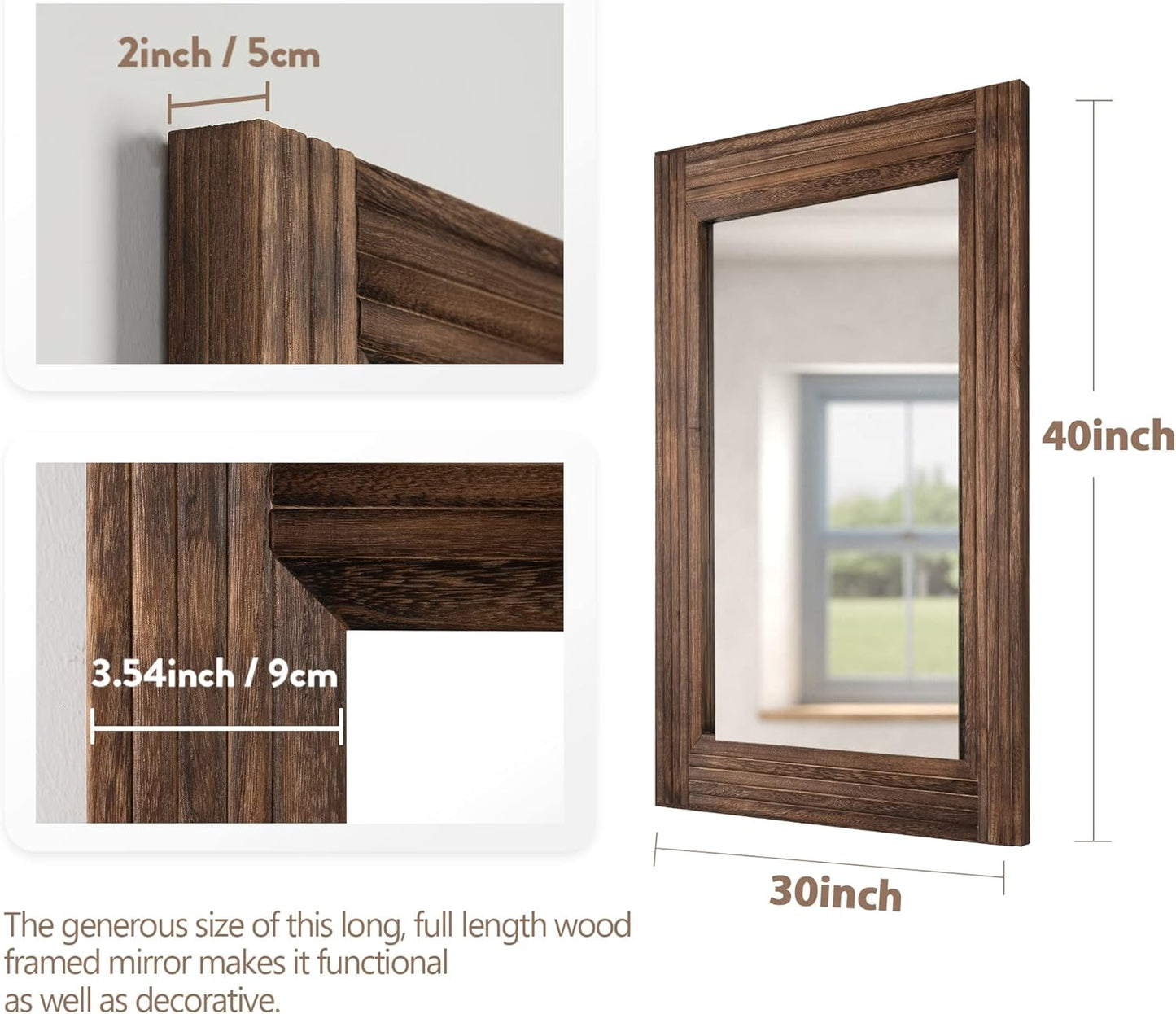 YOSHOOT Hand-Made Wooden Spliced Wall Mirror for Bathroom, Rustic Farmhouse Vanity Mirror, Décor Wall Art, Solid Wood Frame, Vertical or Horizontal Hanging