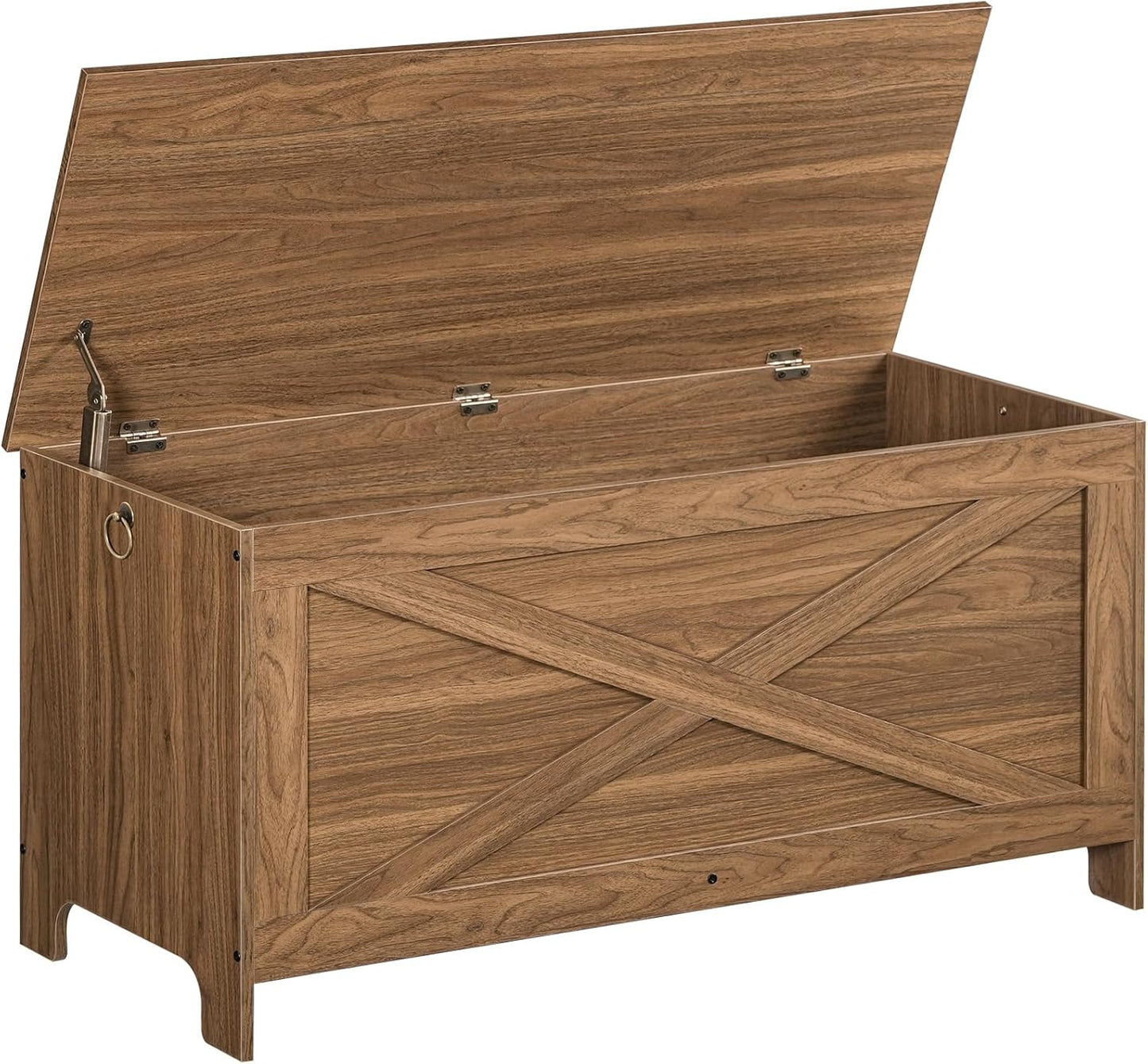 39.4" Toy Chest, Sturdy Entryway Storage Chest with Safety Hinges, Retro Toy Box, Wooden Look Accent Furniture for Living Room, Bedroom, Honey Brown SCOR48101