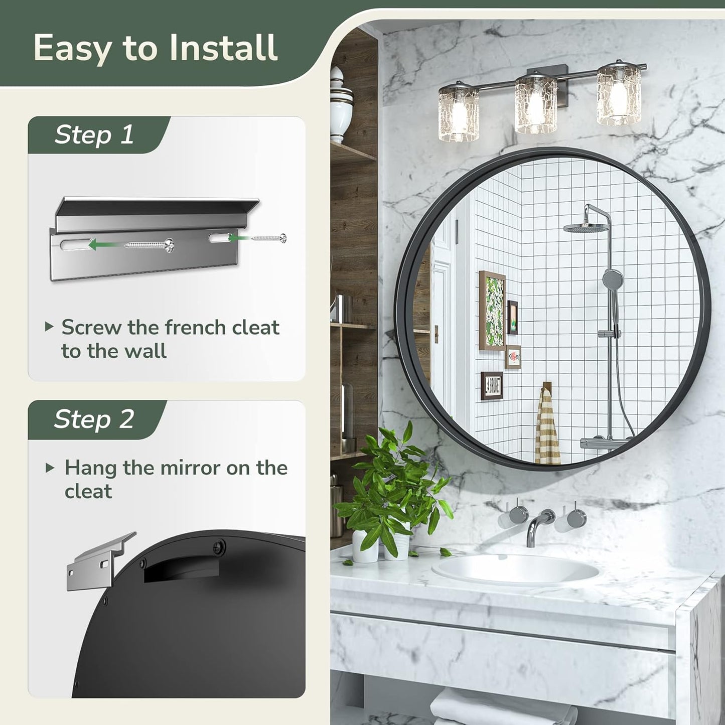 TokeShimi Round Black Mirror 24 Inch for Wall Decor Black Circle Bathroom Mirror with Non-Rusting Aluminum Alloy Brushed Matte Metal Frame for Modern Minimalist Farmhouse Home Decor