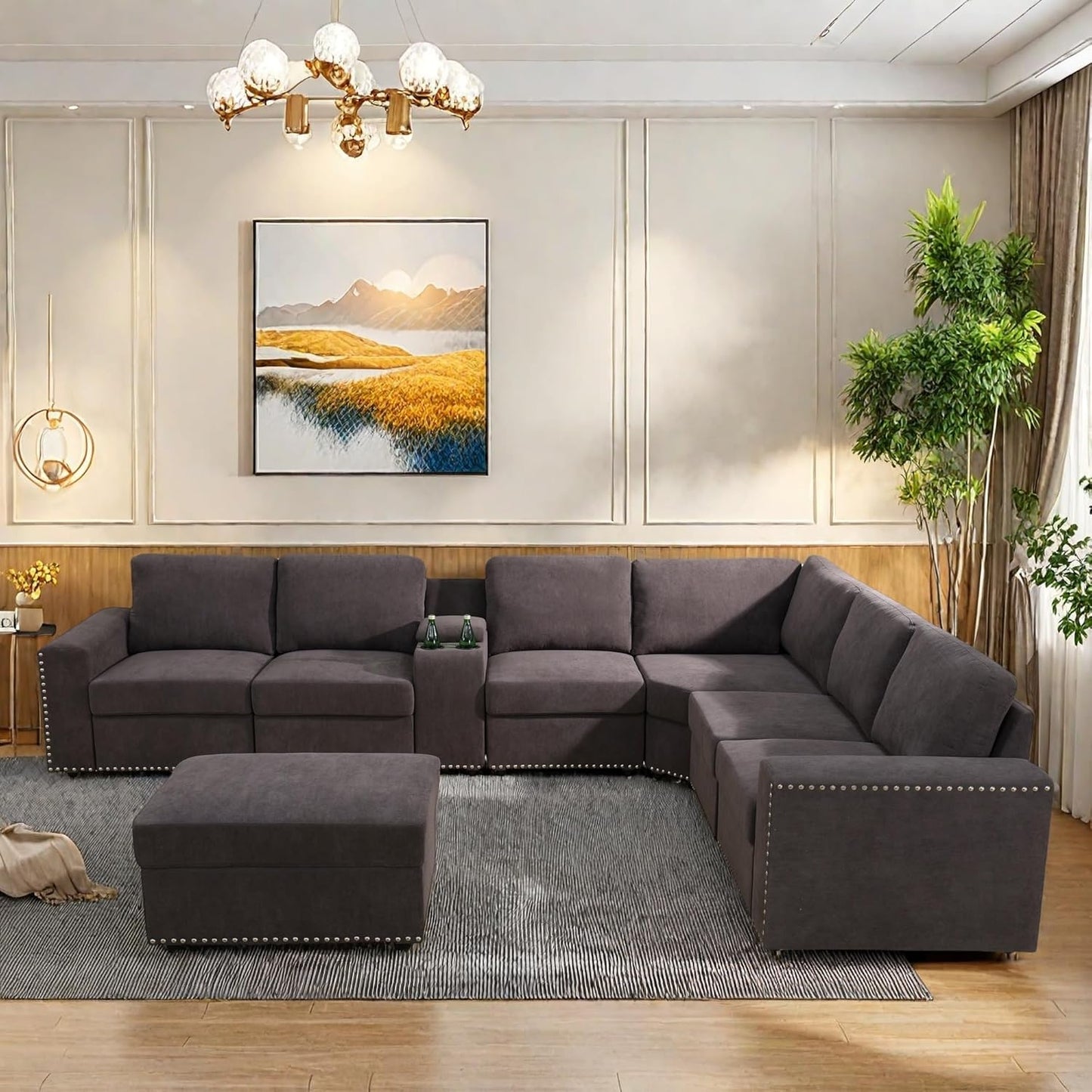 Sectional Couches for Living Room, Modular Sectional Sofa with Ottoman, Modern L Shaped Couch with Chaise for Bedroom & Office, Brown