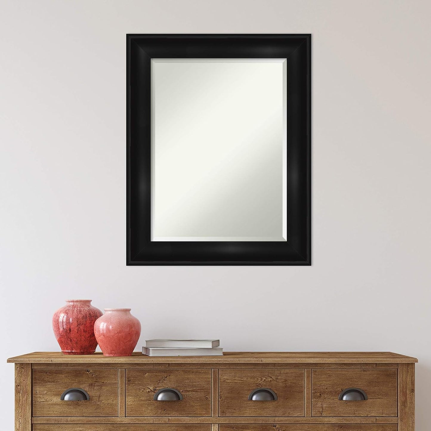 Amanti Art Black Bathroom Mirror for Over Sink, 30x24 Grand Black Rectangle Vanity Mirror, Medium Casual Frame, Hangs Horizonally and Vertically, Bathroom Wall Decor, Beveled Edge