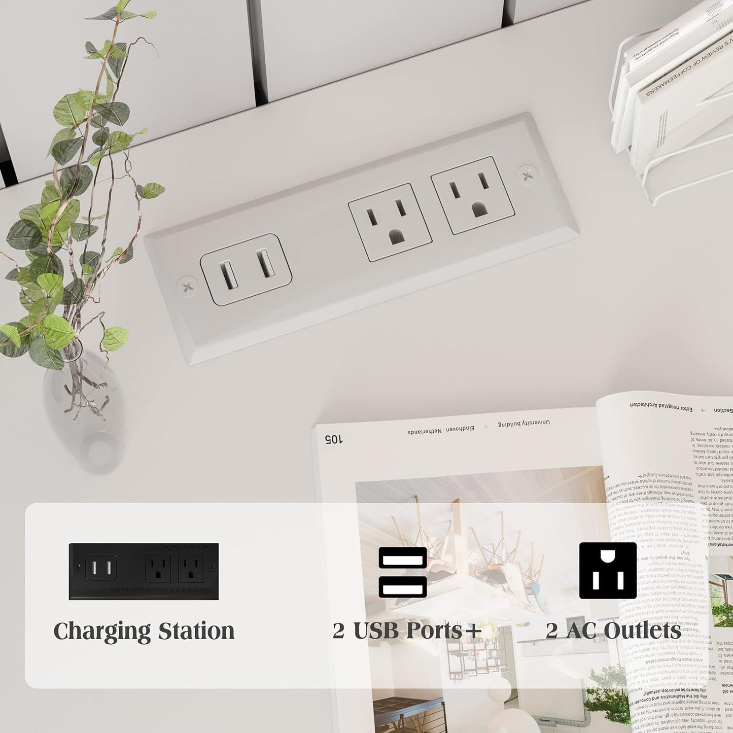 Nightstand with Charging Station, LED Lights Side Table with 3 Drawers, End Table for Bedroom Office White