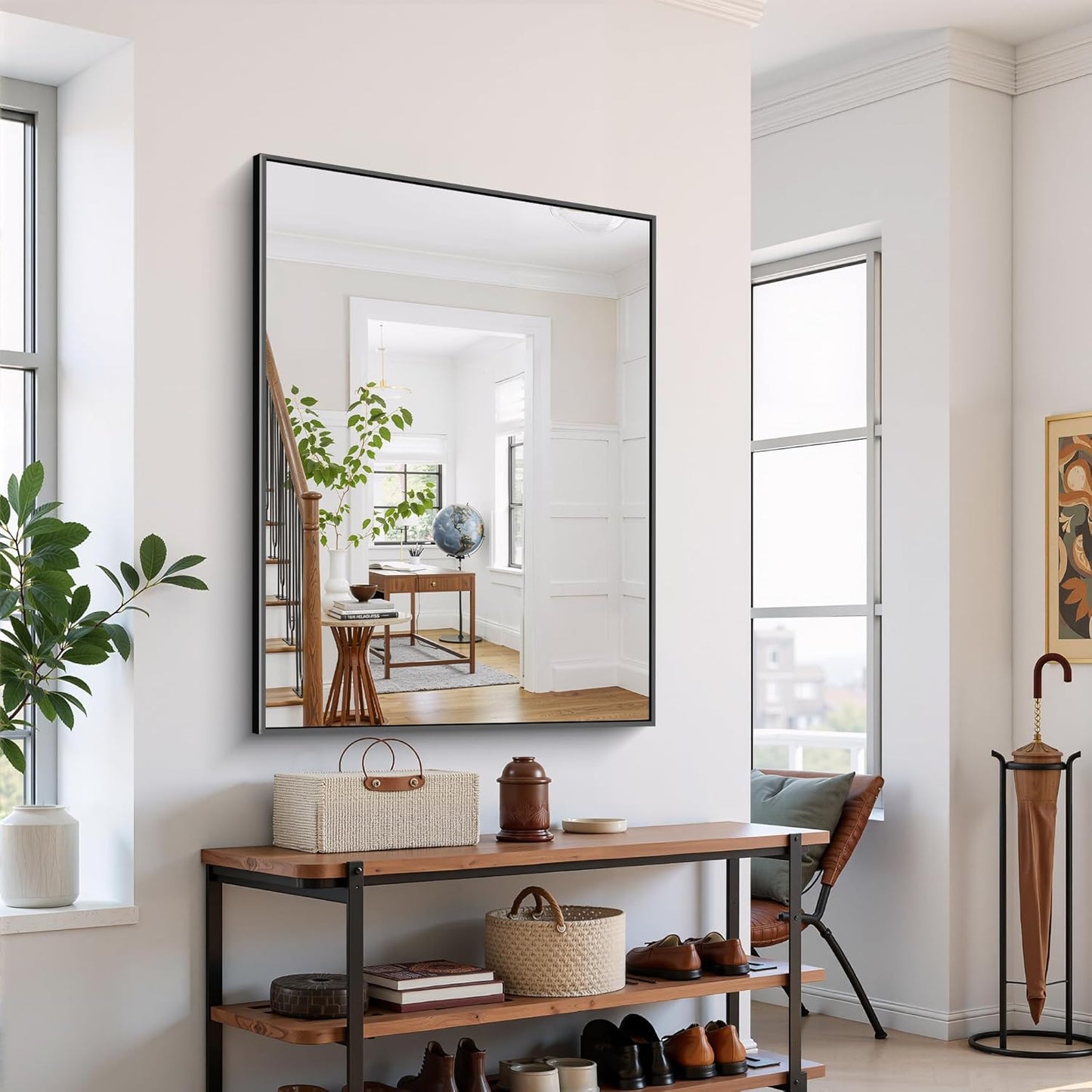 YIROMAN Bathroom Mirror for Wall 48"x36", Large Matte Black Bathroom Mirror with Metal Frame, Rectangular Vanity Mirror with Right Angles, Wall Mirror Hangs Horizontal or Vertical, Shatterproof