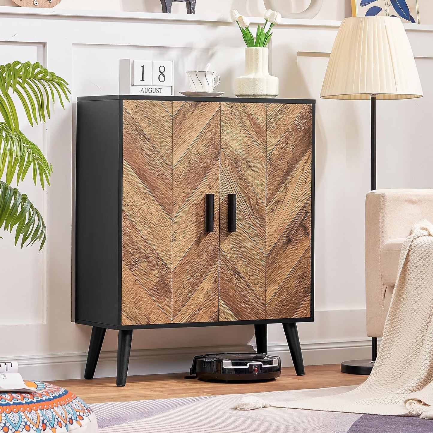 Iwell Storage Cabinet with 2 Shelves & Doors, Sideboard Buffet Cabinet with Storage, Entryway Cabinets, Accent Cabinets for Living Room, Dining Room, Entryway, Black