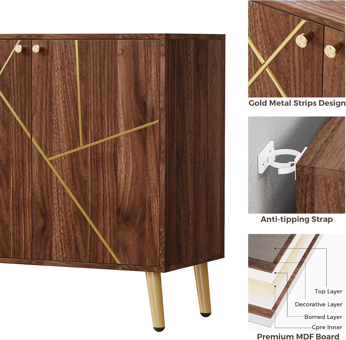 Storage Cabinet, Free Standing Buffet Cabinet, Morden Sideboard and Buffet Storage, Wood Accent Cabinet for Living Room, Hallway, Entryway (2, Brown)