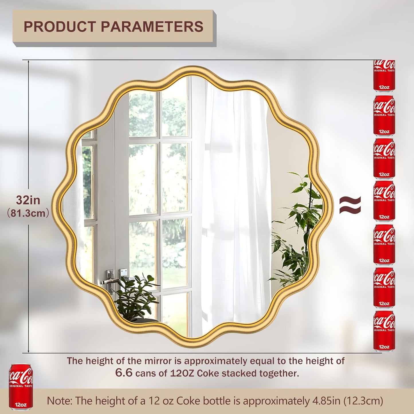 PROHOMEWARE Gold Round Mirror 32 Inch Wavy Bathroom Vanity Mirror Gold Frame Modern Wall Mirror Decorative Wall-Mounte Anti-Rust, Tempered Glass