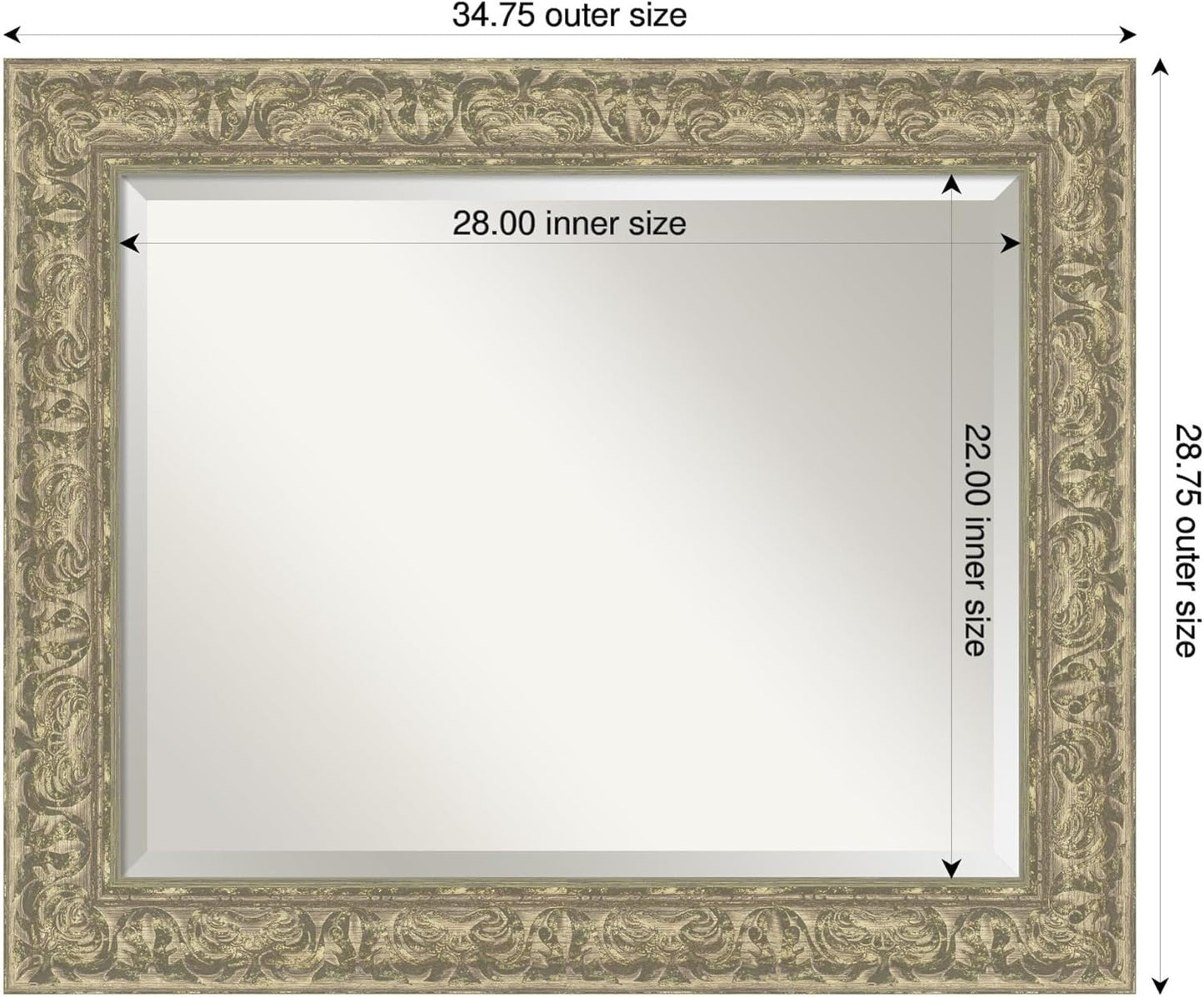 Amanti Art Silver Bathroom Mirror for Over Sink, 29x35 Luxe Antique Silver Rectangle Vanity Mirror, Large Traditional Frame, Hangs Horizonally and Vertically, Bathroom Wall Decor, Beveled Edge