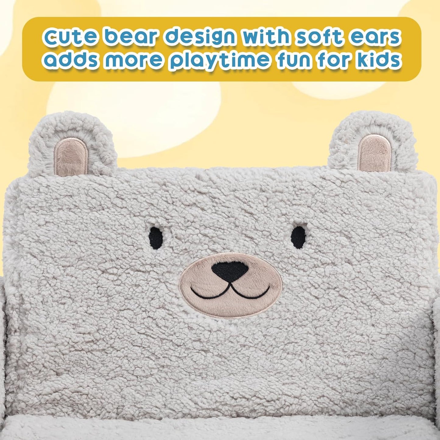 ALIMORDEN Fold Out Toddler Couch, Comfy 2-in-1 Cuddly Sherpa Bear Chair for Kids, Convertible Sofa to Lounger, Kids Cozy Corner Play Couch for Boys and Girls, Gary